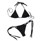 Maxbell Maxbell Women Sexy Swimsuit Push Up Bras Rhinestone Bikini Set Bathing Suit M Black