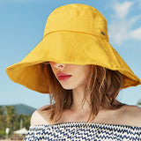 Women Men Bucket Hat Wide Brim Hats Sun UV Protection Fishing Cap M Yellow