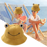 Maxbell Kids Girls Cotton Frog Bucket Hat Fishing Cap for Outdoor Vacation Yellow