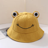 Maxbell Kids Girls Cotton Frog Bucket Hat Fishing Cap for Outdoor Vacation Yellow