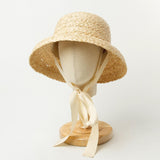 Maxbell Fashion Kids Straw Hat Summer Travel Sun Hat w/ Adjustable Tie  White Tie