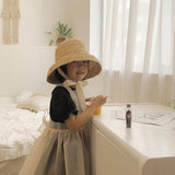 Maxbell Fashion Kids Straw Hat Summer Travel Sun Hat w/ Adjustable Tie  White Tie