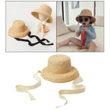 Maxbell Fashion Kids Straw Hat Summer Travel Sun Hat w/ Adjustable Tie  White Tie