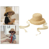 Maxbell Fashion Kids Straw Hat Summer Travel Sun Hat w/ Adjustable Tie  White Tie