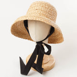 Maxbell Fashion Kids Straw Hat Summer Travel Sun Hat w/ Adjustable Tie  Black Tie
