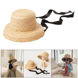 Maxbell Fashion Kids Straw Hat Summer Travel Sun Hat w/ Adjustable Tie  Black Tie