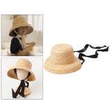 Maxbell Fashion Kids Straw Hat Summer Travel Sun Hat w/ Adjustable Tie  Black Tie