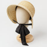 Maxbell Children Girls Straw Hat Summer Beach Bucket Hat Sun Caps Black Back Strap