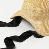 Maxbell Children Girls Straw Hat Summer Beach Bucket Hat Sun Caps Black Back Strap