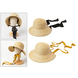 Maxbell Children Girls Straw Hat Summer Beach Bucket Hat Sun Caps Black Back Strap