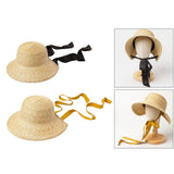 Maxbell Children Girls Straw Hat Summer Beach Bucket Hat Sun Caps Black Back Strap