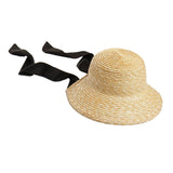 Maxbell Children Girls Straw Hat Summer Beach Bucket Hat Sun Caps Black Back Strap
