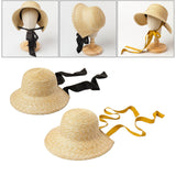 Maxbell Children Girls Straw Hat Summer Beach Bucket Hat Sun Caps Black Back Strap