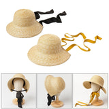 Maxbell Children Girls Straw Hat Summer Beach Bucket Hat Sun Caps Black Back Strap