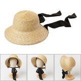 Maxbell Children Girls Straw Hat Summer Beach Bucket Hat Sun Caps Black Back Strap