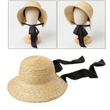 Maxbell Children Girls Straw Hat Summer Beach Bucket Hat Sun Caps Black Back Strap