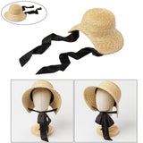 Maxbell Children Girls Straw Hat Summer Beach Bucket Hat Sun Caps Black Back Strap