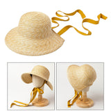 Maxbell Children Girls Straw Hat Summer Beach Bucket Hat Sun Caps Orange Hat Strap