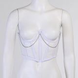 Maxbell Maxbell Sexy Women Corset Belt See Through Blouse Waist Chain Cinch Girdle White S