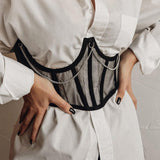 Maxbell Maxbell Sexy Women Corset Belt See Through Blouse Waist Chain Cinch Girdle Black S
