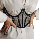 Maxbell Maxbell Sexy Women Corset Belt See Through Blouse Waist Chain Cinch Girdle Black M
