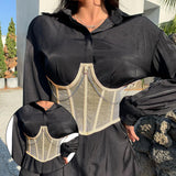 Maxbell Maxbell Sexy Women Corset Belt See Through Blouse Waist Chain Cinch Girdle Apricot S