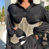 Maxbell Maxbell Sexy Women Corset Belt See Through Blouse Waist Chain Cinch Girdle Apricot M