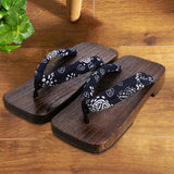 Maxbell 3xJapanese Clogs Slippers Geta Sandals Flip Flops for Men Women Blue Square 44