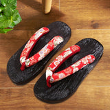 Maxbell 2xJapanese Clogs Slippers Geta Sandals Flip Flops for Men Women Red Round 41
