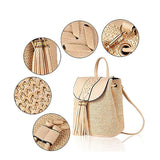 Maxbell 2xWomen Small Straw Woven Backpack Shoulder Bag Travel Beach Daypack Beige