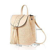 Maxbell 2xWomen Small Straw Woven Backpack Shoulder Bag Travel Beach Daypack Beige