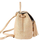 Maxbell 2xWomen Small Straw Woven Backpack Shoulder Bag Travel Beach Daypack Beige