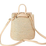 Maxbell 4xWomen Small Straw Woven Backpack Shoulder Bag Travel Beach Daypack Beige