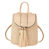 Maxbell 4xWomen Small Straw Woven Backpack Shoulder Bag Travel Beach Daypack Beige