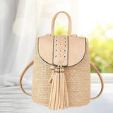 Maxbell 2xWomen Small Straw Woven Backpack Shoulder Bag Travel Beach Daypack Beige