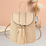 Maxbell 3xWomen Small Straw Woven Backpack Shoulder Bag Travel Beach Daypack Beige