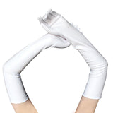 Maxbell 3xLadies 53cm Metallic Gloves Flapper Dance Opera Cosplay Fancy Dress White