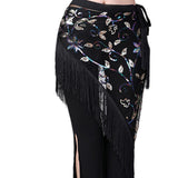 Maxbell 2xChiffon Belly Dance Waist Chain Hip Scarf Women Tassels Sequins Belt Costume Black Colorful
