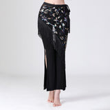 Maxbell 3xChiffon Belly Dance Waist Chain Hip Scarf Women Tassels Sequins Belt Costume Black Colorful