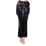 Maxbell 2xChiffon Belly Dance Waist Chain Hip Scarf Women Tassels Sequins Belt Costume Black Colorful