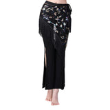 Maxbell 3xChiffon Belly Dance Waist Chain Hip Scarf Women Tassels Sequins Belt Costume Black Colorful