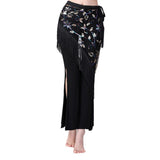 Maxbell 3xChiffon Belly Dance Waist Chain Hip Scarf Women Tassels Sequins Belt Costume Black Colorful