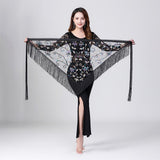 Maxbell 2xChiffon Belly Dance Waist Chain Hip Scarf Women Tassels Sequins Belt Costume Black Colorful