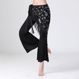 Maxbell 3xChiffon Belly Dance Waist Chain Hip Scarf Women Tassels Sequins Belt Costume Black Colorful