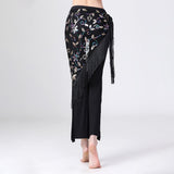 Maxbell 3xChiffon Belly Dance Waist Chain Hip Scarf Women Tassels Sequins Belt Costume Black Colorful