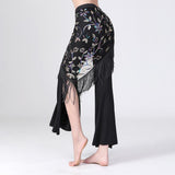 Maxbell 3xChiffon Belly Dance Waist Chain Hip Scarf Women Tassels Sequins Belt Costume Black Colorful
