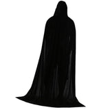 Maxbell 3xVelvet Hooded Cloak Long Robe Witch Capes Halloween Costume 170cm Black