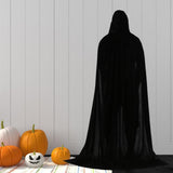 Maxbell 3xVelvet Hooded Cloak Long Robe Witch Capes Halloween Costume 170cm Black