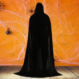 Maxbell 2xVelvet Hooded Cloak Long Robe Witch Capes Halloween Costume 170cm Black
