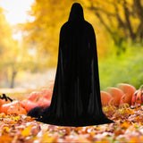 Maxbell 2xVelvet Hooded Cloak Long Robe Witch Capes Halloween Costume 170cm Black